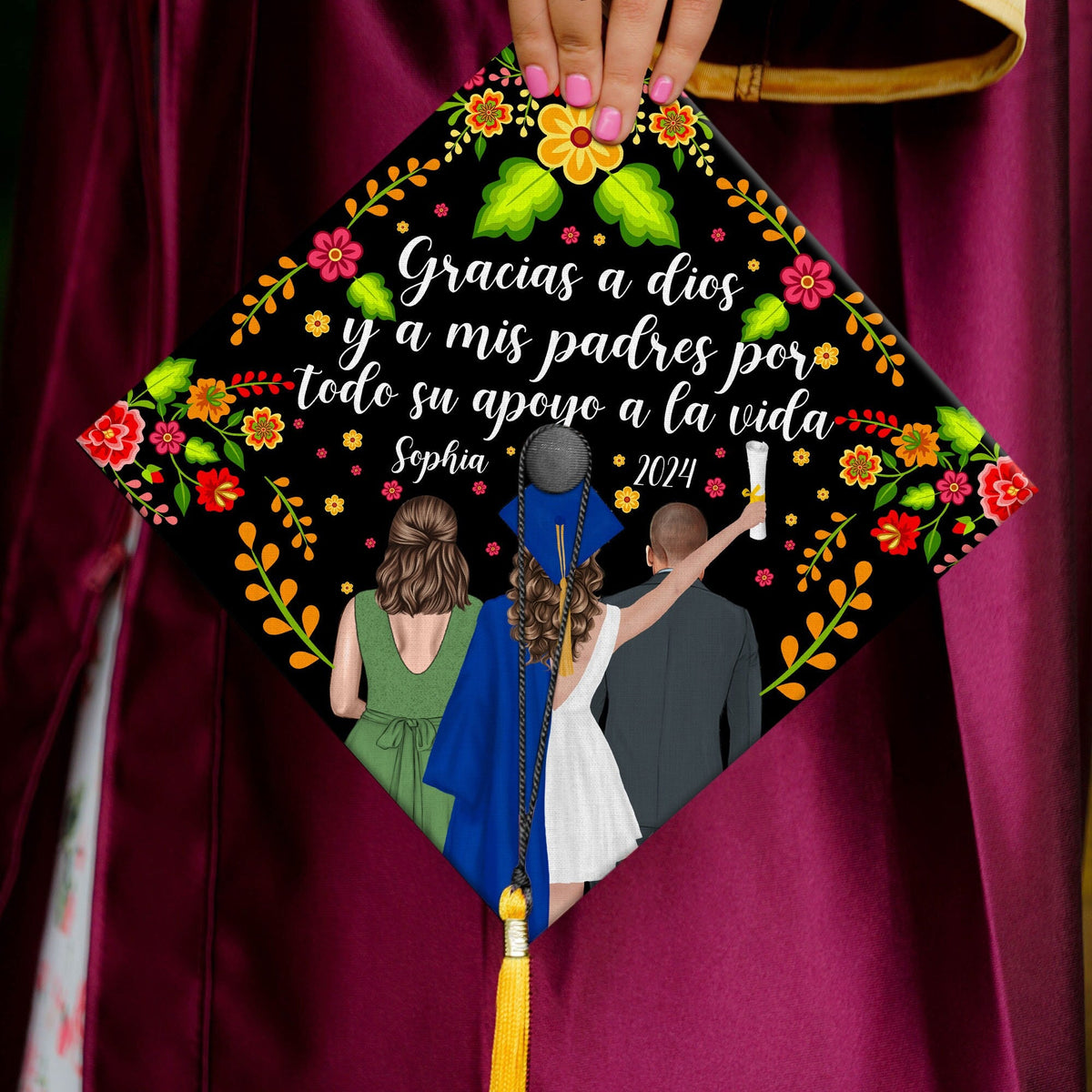 Personalized Mexican Graduation Cap Topper, Latina Grad Cap Topper, Spanish Graduation Cap Decoration, Class Of 2025, Family Grad Cap Topper