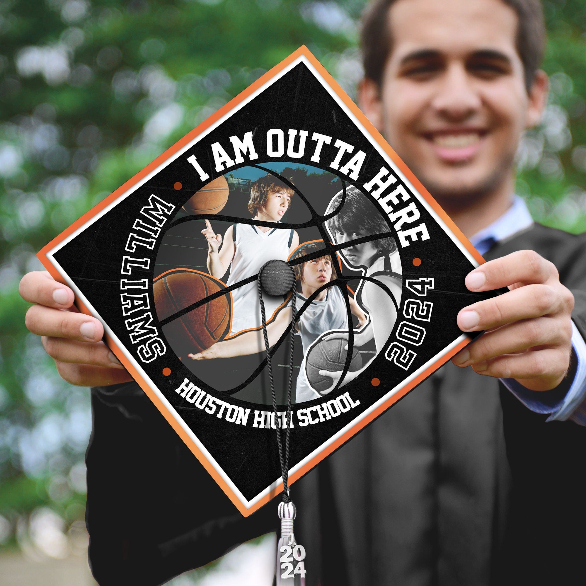 Custom Basketball Senior Graduation Cap Topper, High School Grad Cap Topper, Custom Photo Cap Decoration 2024, Basketball Lover Gift