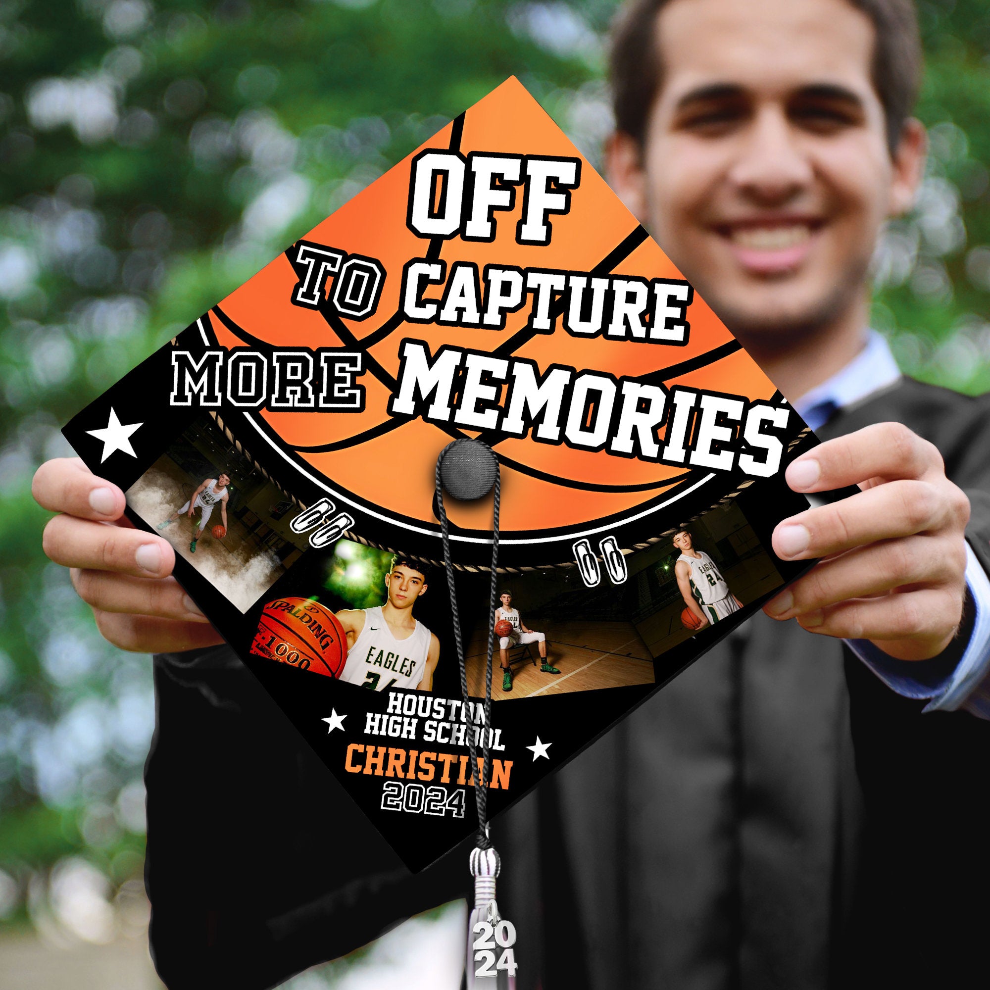 Custom Basketball Senior Grad Cap With Photo, High School Basketball Grad Cap Topper, Photo Cap Decoration 2024