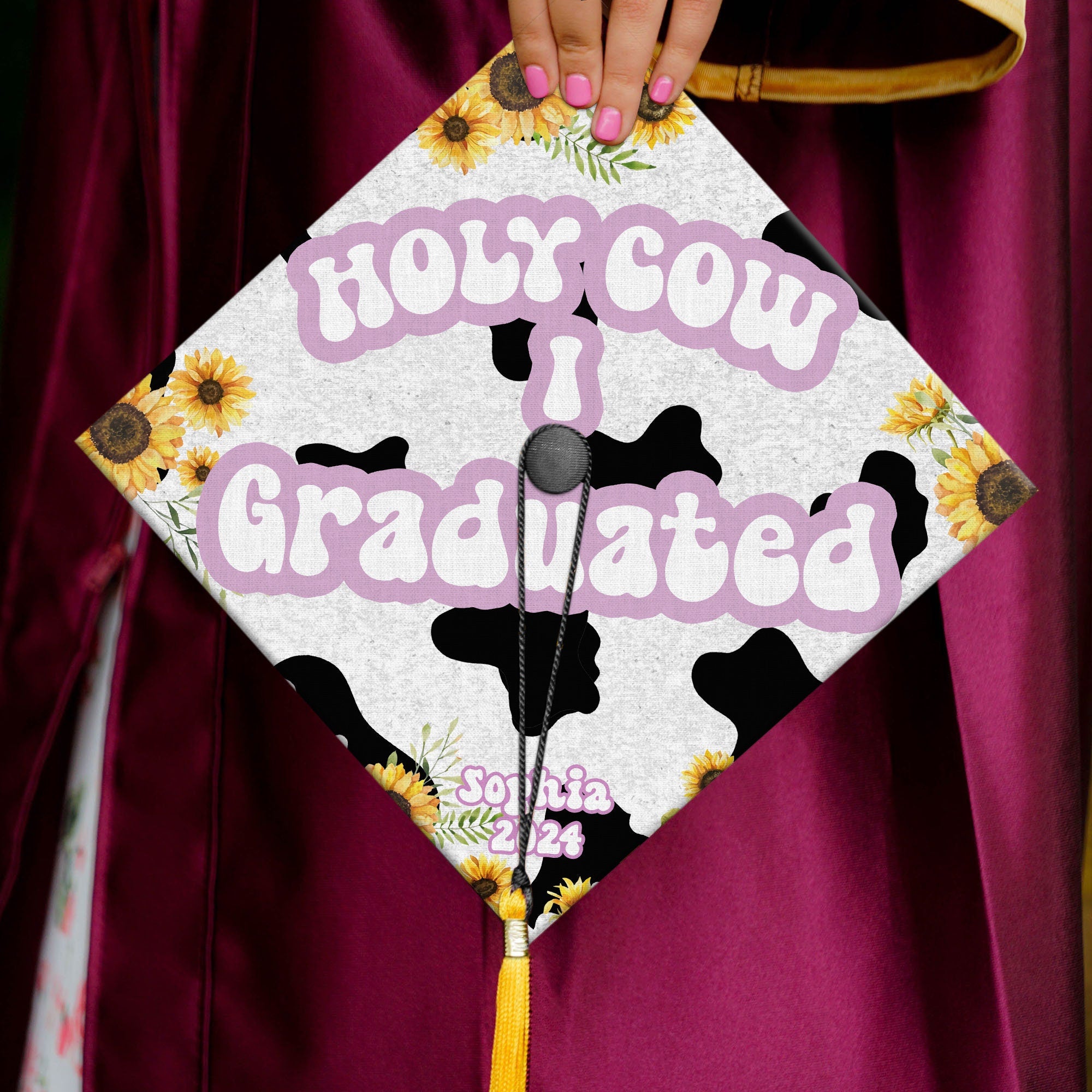 Personalized Holy Cow I Graduated Graduation Cap Topper, Funny Grad Cap Topper, Class Of 2025, Cow Lovers Graduation Cap, Graduation Decor
