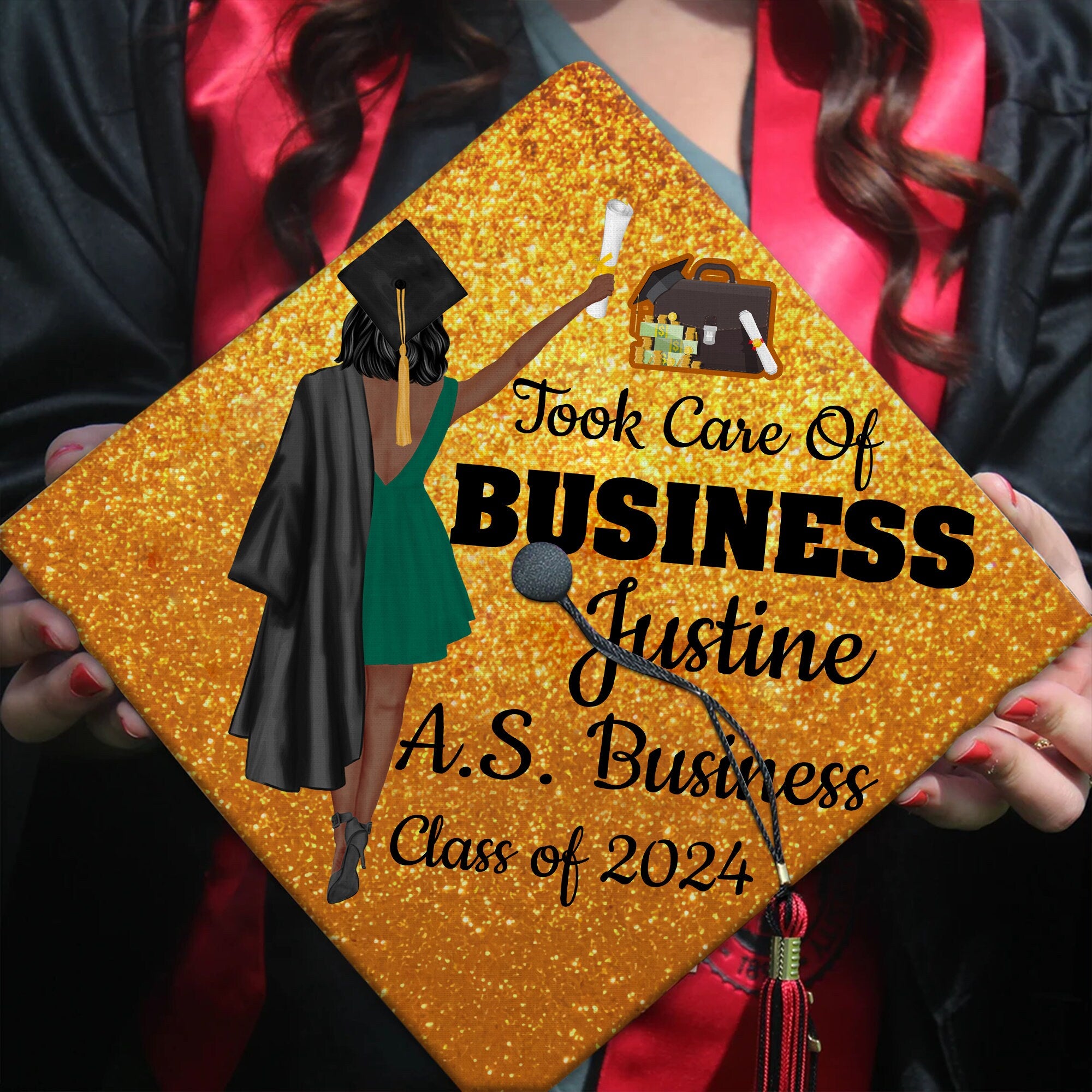 Personalized Business Graduation Cap, Custom Grad Cap Topper For Business Majors, Class Of 2025, Took Care Of Business, Finance Major Gift