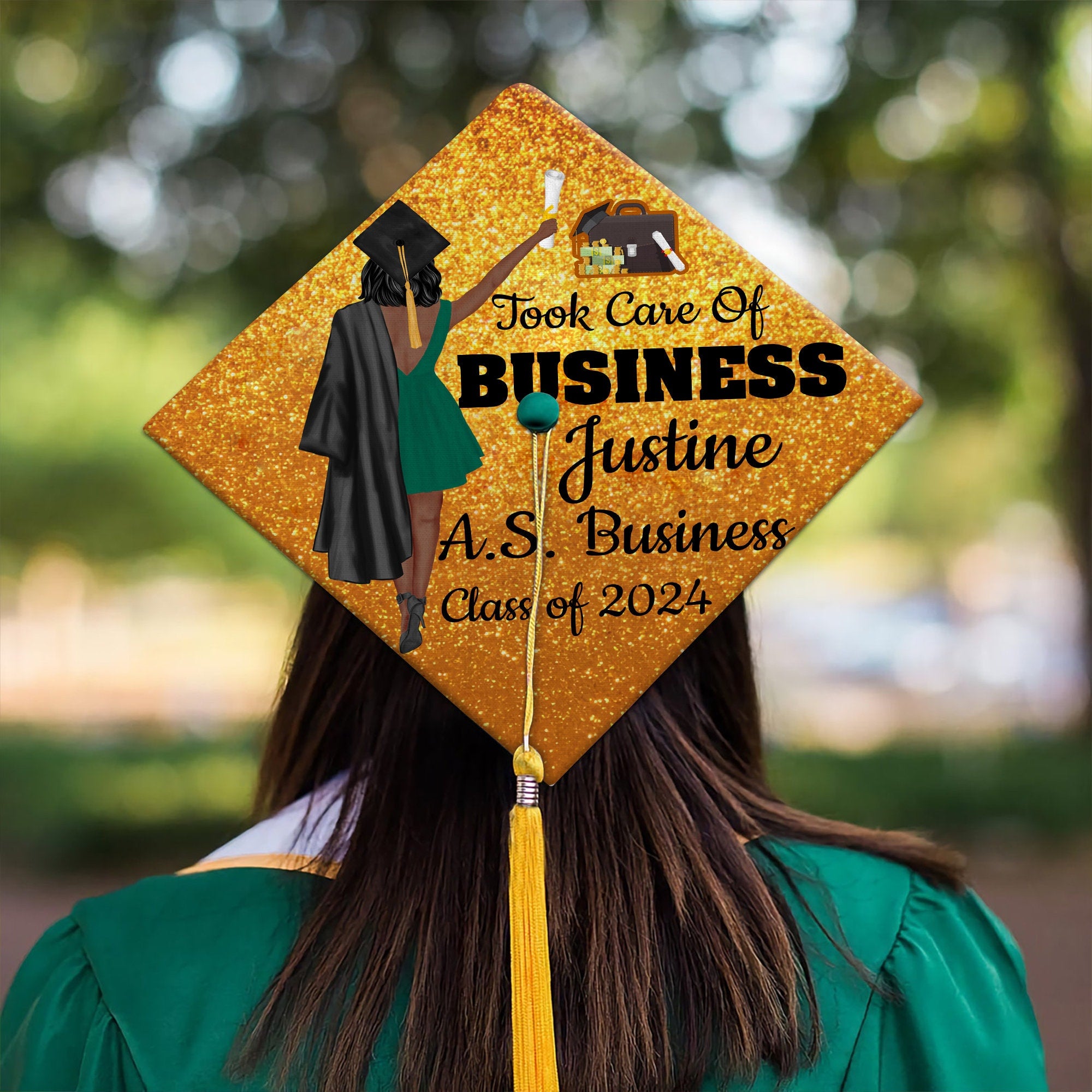 Personalized Business Graduation Cap, Custom Grad Cap Topper For Business Majors, Class Of 2025, Took Care Of Business, Finance Major Gift