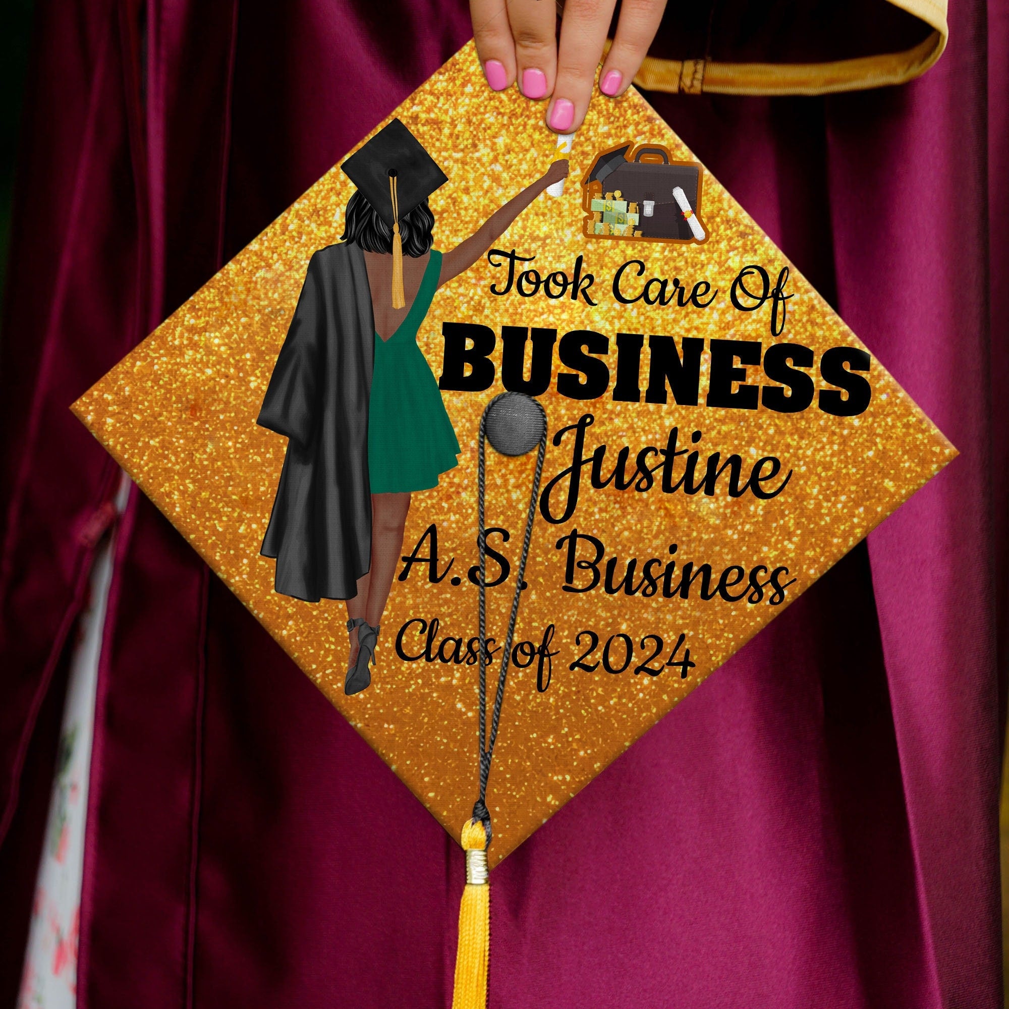 Personalized Business Graduation Cap, Custom Grad Cap Topper For Business Majors, Class Of 2025, Took Care Of Business, Finance Major Gift