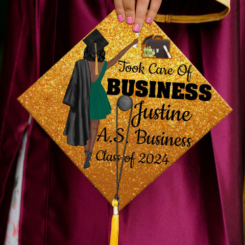 Personalized Business Graduation Cap, Custom Grad Cap Topper For Business Majors, Class Of 2025, Took Care Of Business, Finance Major Gift