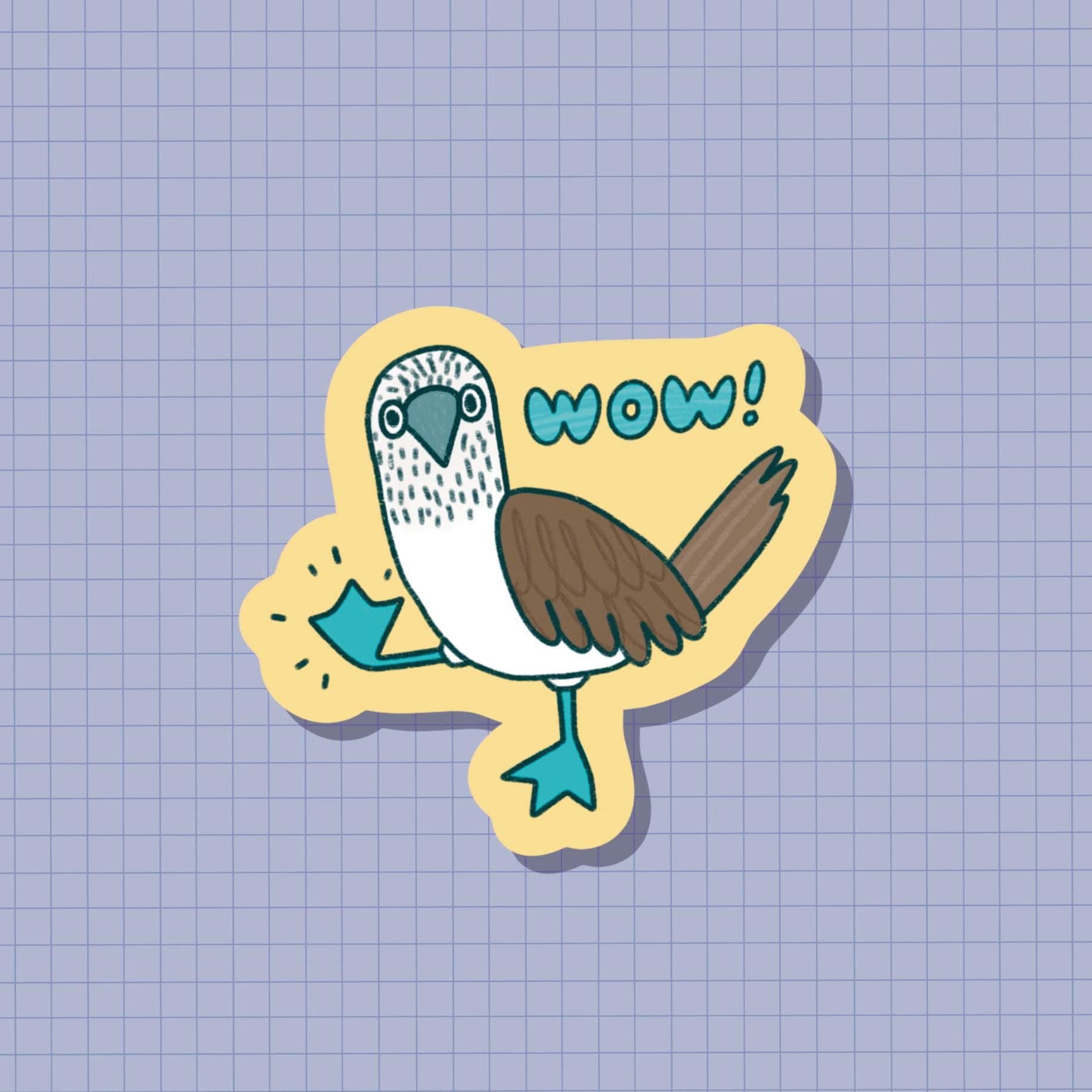Wow! Blue Footed Booby Bird Sticker | Die Cut | Waterproof Vinyl