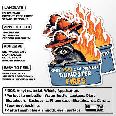 Cowboy raccoon only you can prevent dumpster fires sticker, Waterproof Vinyl Sticker for Book Laptop Water Bottle Phone Case