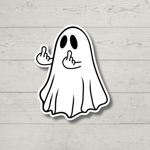 Ghost Middle Finger Sticker | Funny Sarcastic Vinyl Decal for Laptop, Water Bottle, Kindle | Halloween Humor Gift