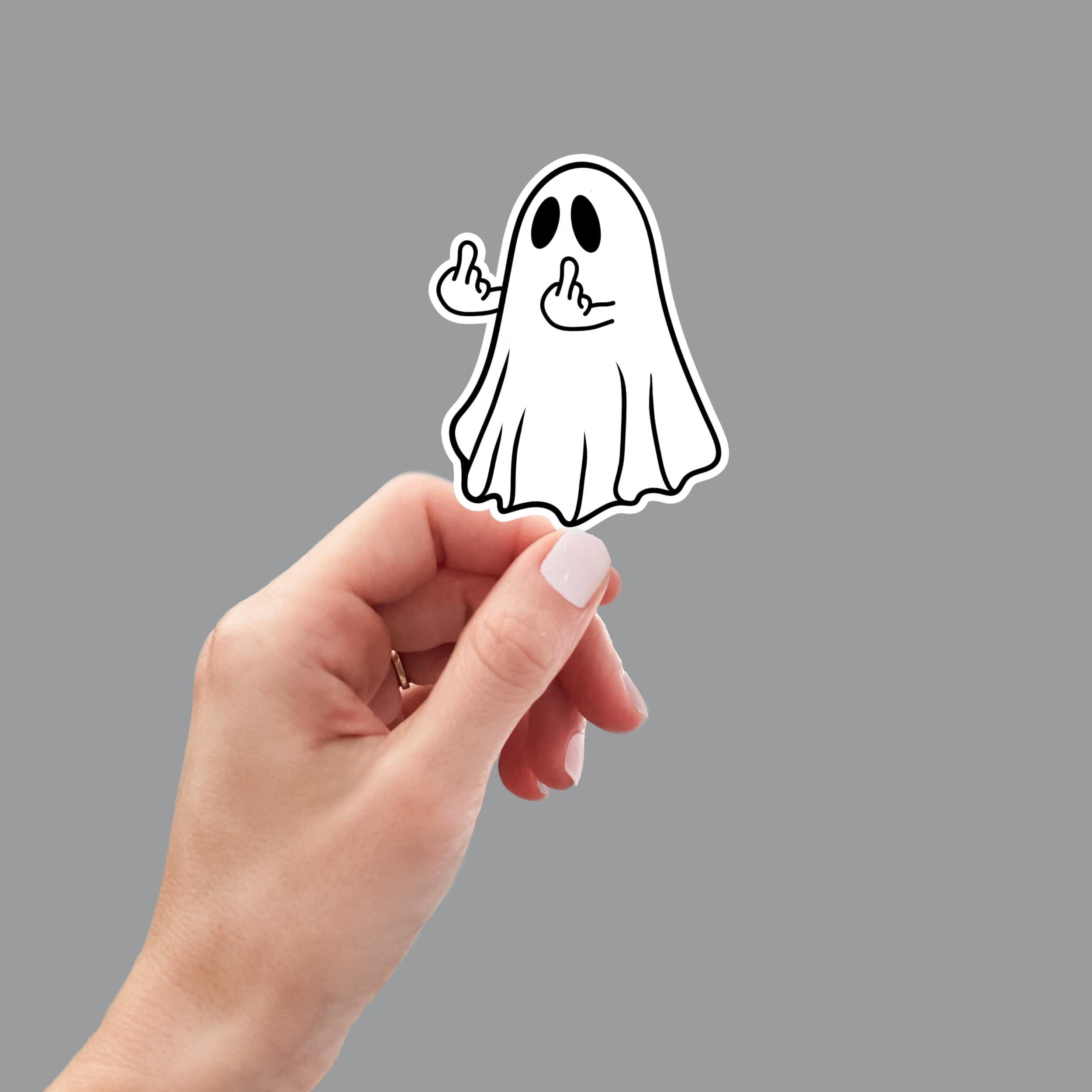 Ghost Middle Finger Sticker | Funny Sarcastic Vinyl Decal for Laptop, Water Bottle, Kindle | Halloween Humor Gift