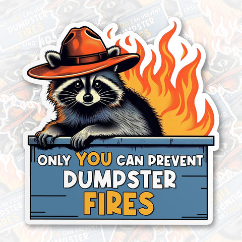 Cowboy raccoon only you can prevent dumpster fires sticker, Waterproof Vinyl Sticker for Book Laptop Water Bottle Phone Case