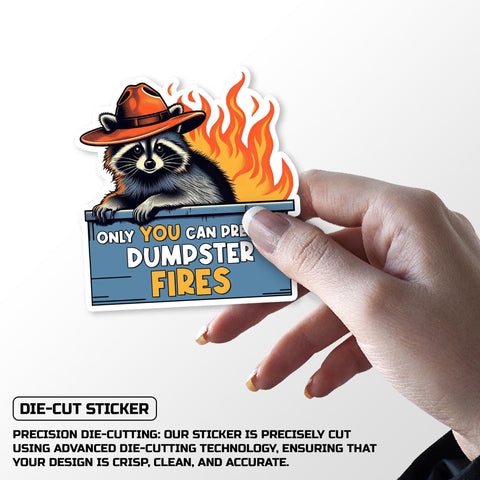 Cowboy raccoon only you can prevent dumpster fires sticker, Waterproof Vinyl Sticker for Book Laptop Water Bottle Phone Case
