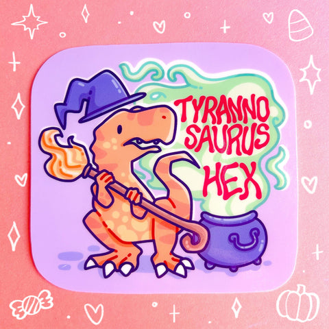 Tyrannosaurus Hex Sticker | Witch Dinosaur Halloween T-Rex Design | Sticker for Laptop, Water Bottle, Trick or Treat Vibes
