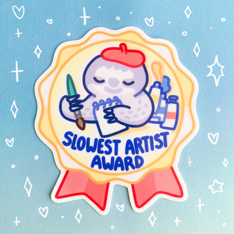 Slowest Artist Award Sticker | Funny Sloth Artist Design | Sticker for Laptop, Water Bottle, Painter Humor