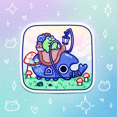 Frog's Journey Sticker | Adventurer Travel Fantasy Design | Froggy Beetle Sticker for Laptop, Water Bottle