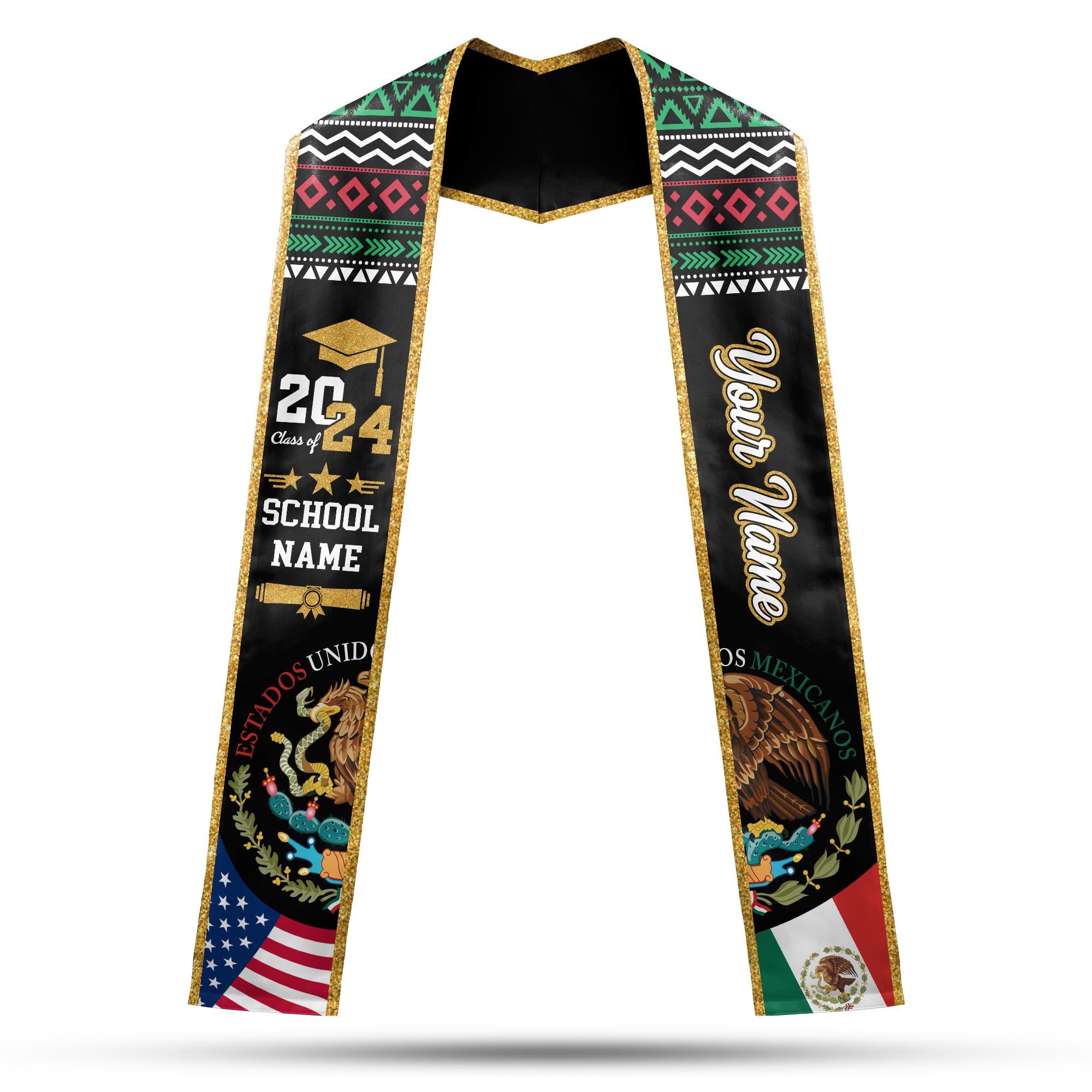 Personalized Mexican Stole, Custom Mexican Graduation Stole, Mexican Stole Graduation Class Of 2025, Mexican Graduation Sash TD-0411-XIRX