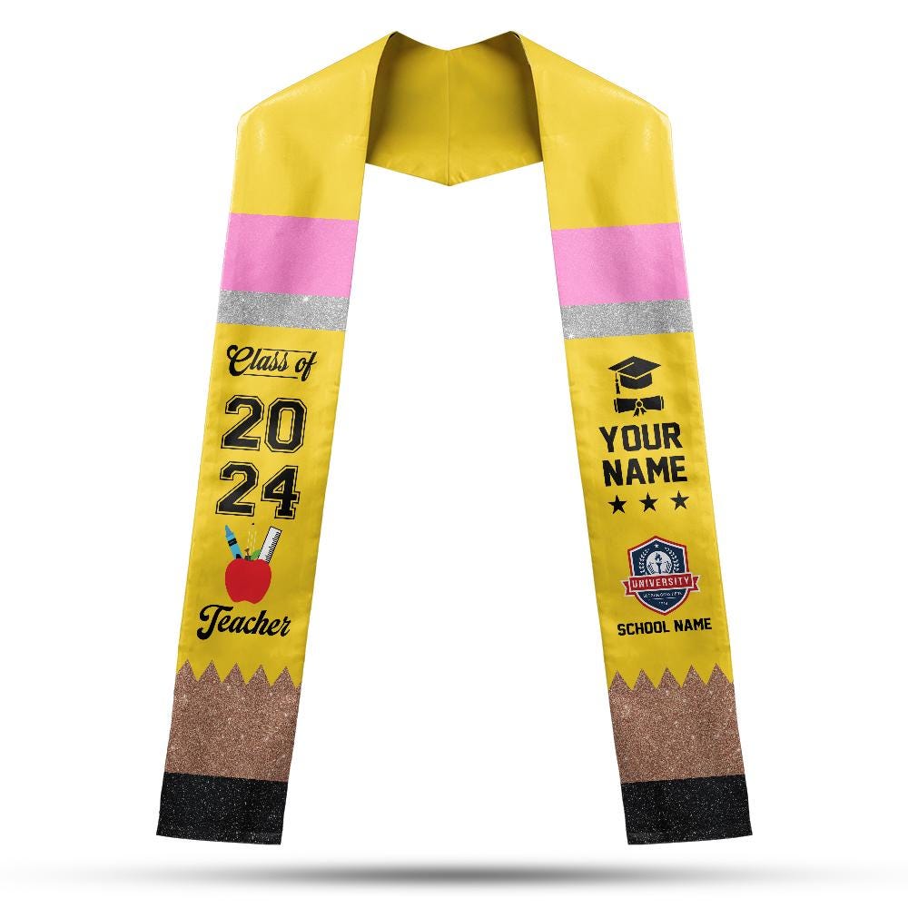 Personalized Graduation Teacher Pencil Stoles, Students Graduation Stole, Graduation Class Of 2025, Teacher Graduation Sash TD-0423-QPGX