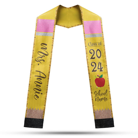 Personalized Teacher Stole, Custom Teacher Graduation Stole, Pencil Stole Graduation Class Of 2025, Teacher Graduation Sash TD-0411-TGC4