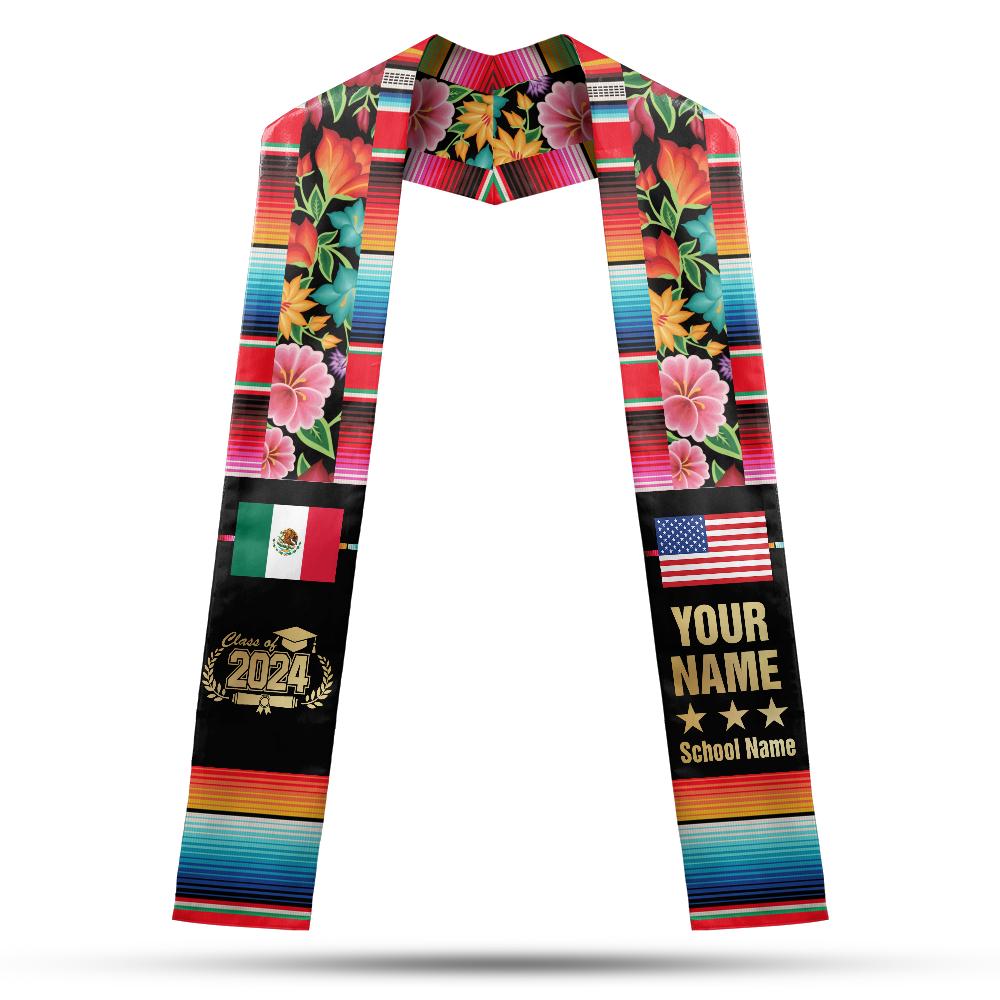 Personalized Mexican Stole, Custom Mexican Graduation Stole, Mexican Stole Graduation Class Of 2025, Mexican Graduation Sash TD-0419-GBM8