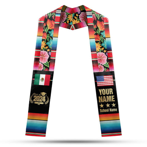 Personalized Mexican Stole, Custom Mexican Graduation Stole, Mexican Stole Graduation Class Of 2025, Mexican Graduation Sash TD-0419-GBM8