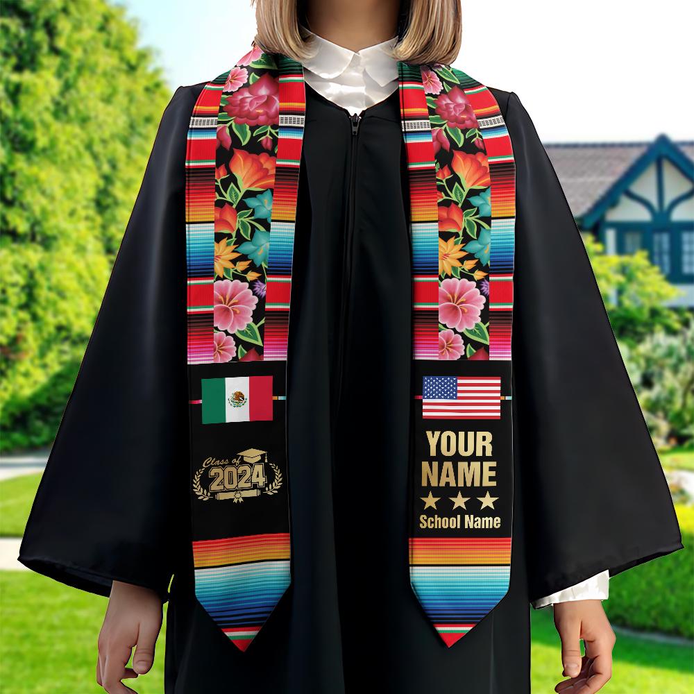 Personalized Mexican Stole, Custom Mexican Graduation Stole, Mexican Stole Graduation Class Of 2025, Mexican Graduation Sash TD-0419-GBM8