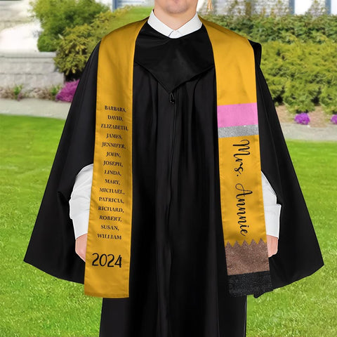 Personalized Teacher Stole, Custom Teacher Graduation Stole, Pencil Stole Graduation Class Of 2025, Teacher Graduation Sash TD-0422-D49U