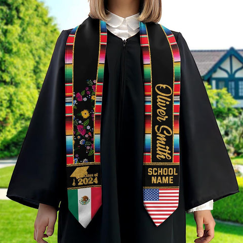 Personalized Mexican Stole, Custom Mexican Graduation Stole, Mexican Stole Graduation Class Of 2025, Mexican Graduation Sash TD-0419-NWGL