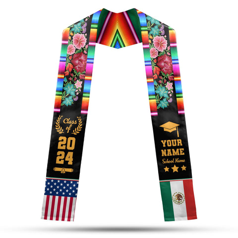 Personalized Mexican Stole, Custom Mexican Graduation Stole, Mexican Stole Graduation Class Of 2025, Mexican Graduation Sash TD-0411-QSBH