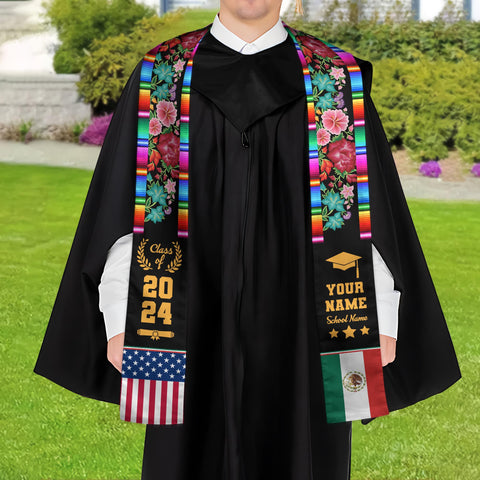 Personalized Mexican Stole, Custom Mexican Graduation Stole, Mexican Stole Graduation Class Of 2025, Mexican Graduation Sash TD-0411-QSBH