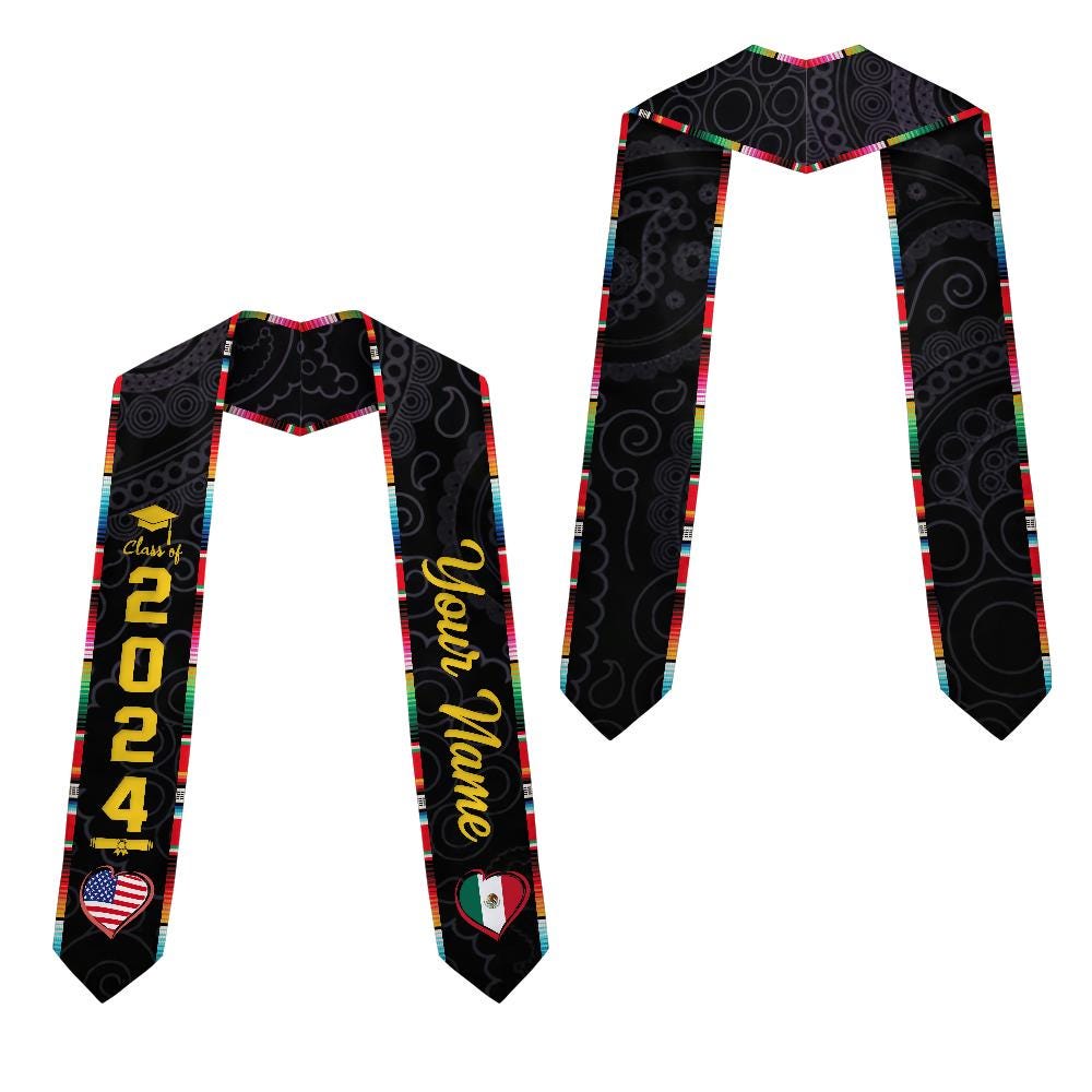 Personalized Two Flag Graduation Stoles, Double Nation Graduation Sash, Class Of 2025 Stoles, Mixed Two Flag Graduation Stoles TD-0419-RL8G