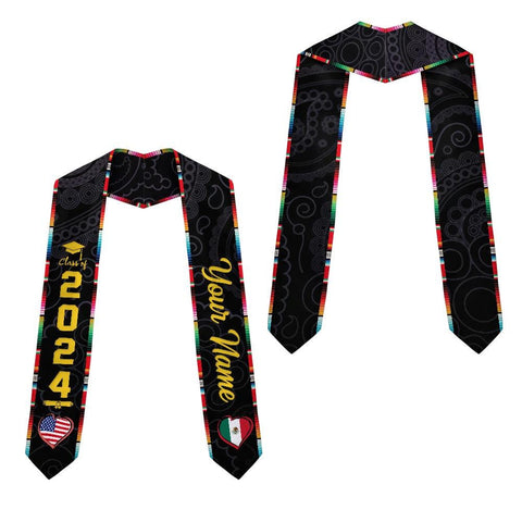 Personalized Two Flag Graduation Stoles, Double Nation Graduation Sash, Class Of 2025 Stoles, Mixed Two Flag Graduation Stoles TD-0419-RL8G