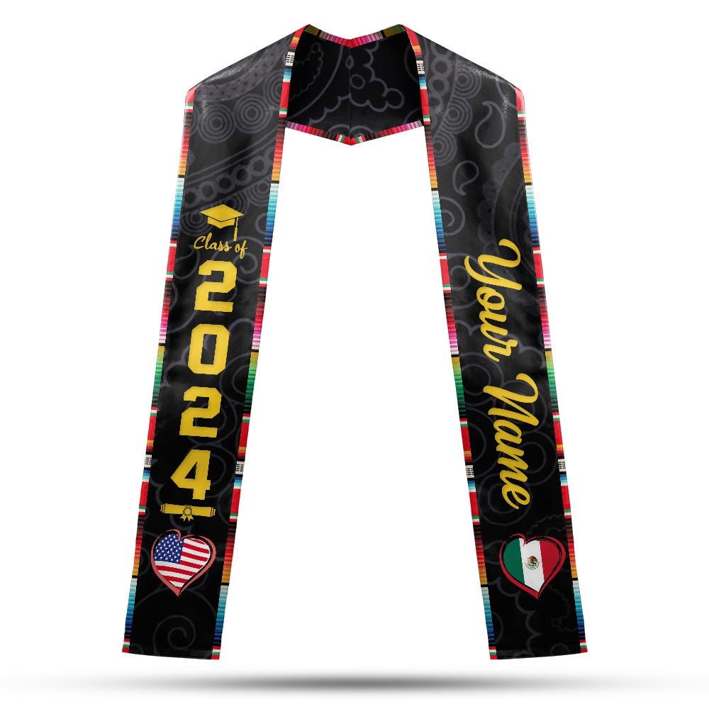 Personalized Two Flag Graduation Stoles, Double Nation Graduation Sash, Class Of 2025 Stoles, Mixed Two Flag Graduation Stoles TD-0419-RL8G