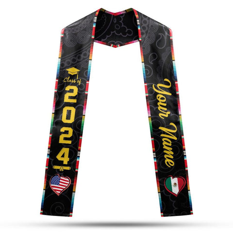 Personalized Two Flag Graduation Stoles, Double Nation Graduation Sash, Class Of 2025 Stoles, Mixed Two Flag Graduation Stoles TD-0419-RL8G