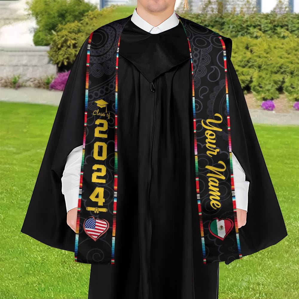 Personalized Two Flag Graduation Stoles, Double Nation Graduation Sash, Class Of 2025 Stoles, Mixed Two Flag Graduation Stoles TD-0419-RL8G