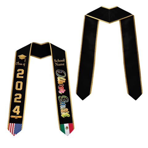 Personalized Two Flag Graduation Stoles, Double Nation Graduation Sash, Class Of 2025 Stoles, Mixed Two Flag Graduation Stoles TD-0419-H7JP