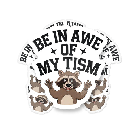 3Pcs Be in awe of my tism Funny Raccoon Sticker, Waterproof Vinyl Stickers for Laptop Kindle Car Tumbler Mug Phone Notebook
