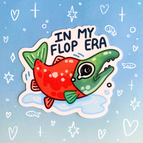 In My Flop Era Sticker | Funny Salmon Fish Failure Design | Humor Sticker for Laptop, Water Bottle