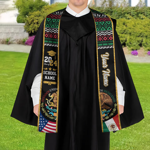 Personalized Mexican Stole, Custom Mexican Graduation Stole, Mexican Stole Graduation Class Of 2025, Mexican Graduation Sash TD-0411-XIRX