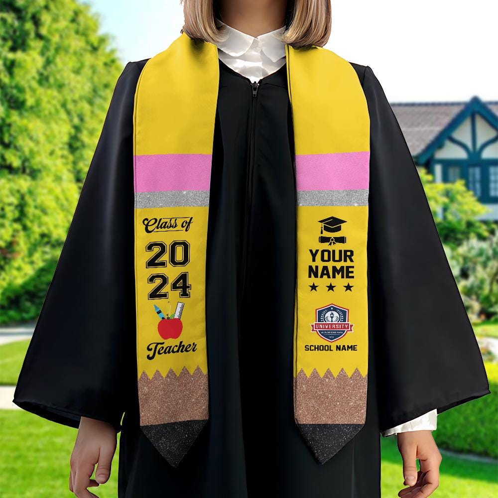 Personalized Graduation Teacher Pencil Stoles, Students Graduation Stole, Graduation Class Of 2025, Teacher Graduation Sash TD-0423-QPGX