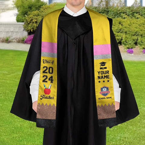 Personalized Graduation Teacher Pencil Stoles, Students Graduation Stole, Graduation Class Of 2025, Teacher Graduation Sash TD-0423-QPGX
