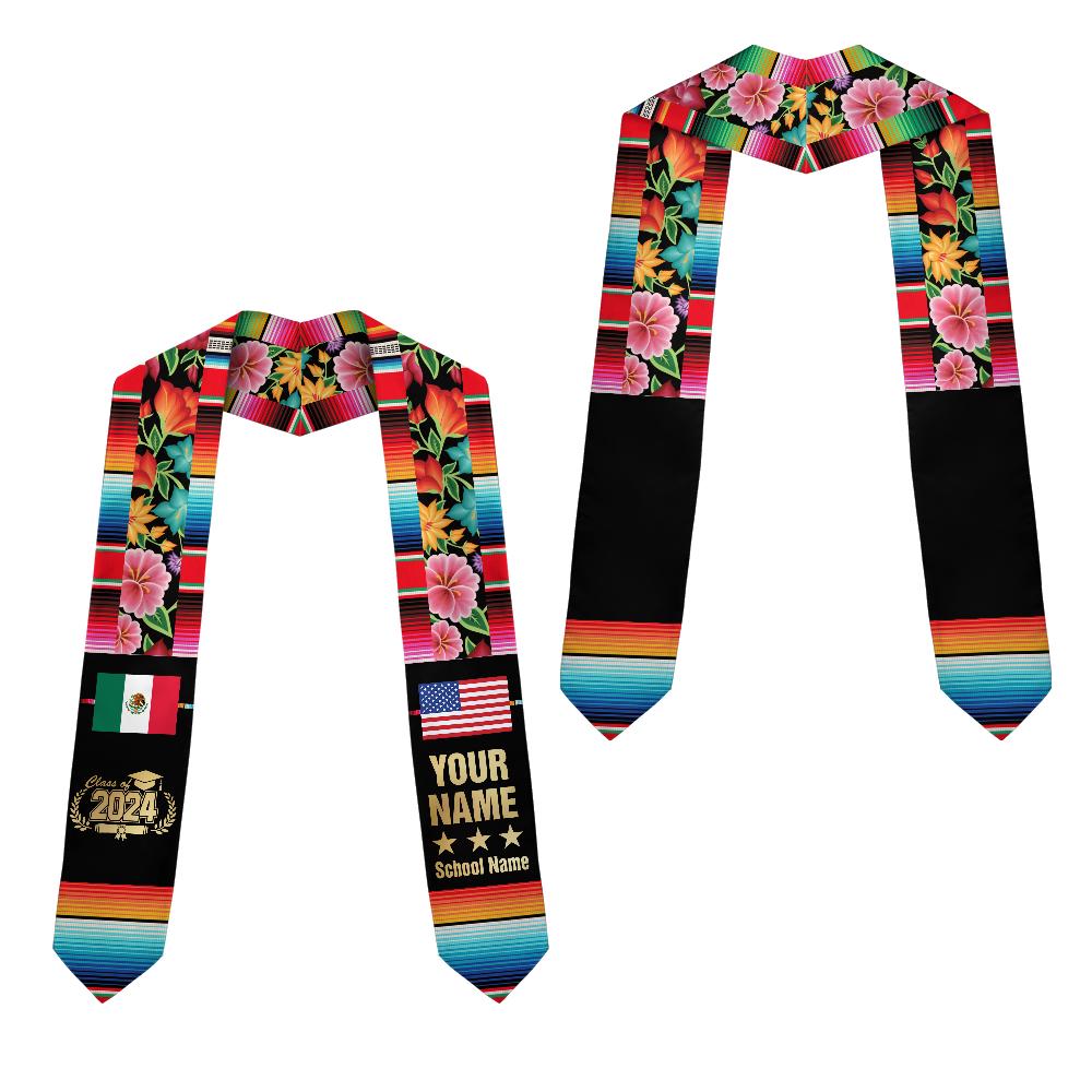 Personalized Mexican Stole, Custom Mexican Graduation Stole, Mexican Stole Graduation Class Of 2025, Mexican Graduation Sash TD-0419-GBM8