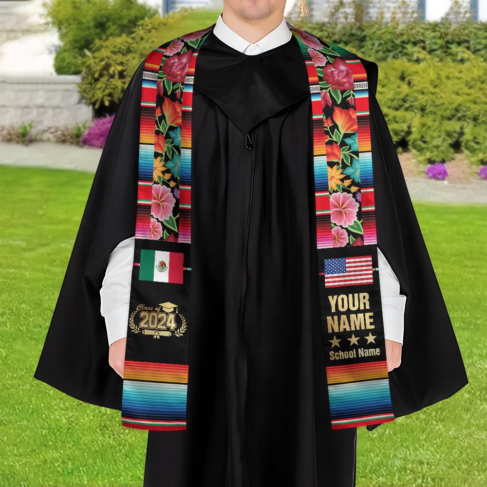Personalized Mexican Stole, Custom Mexican Graduation Stole, Mexican Stole Graduation Class Of 2025, Mexican Graduation Sash TD-0419-GBM8