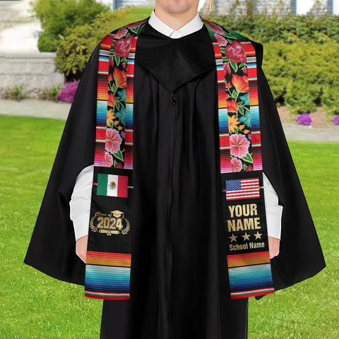 Personalized Mexican Stole, Custom Mexican Graduation Stole, Mexican Stole Graduation Class Of 2025, Mexican Graduation Sash TD-0419-GBM8