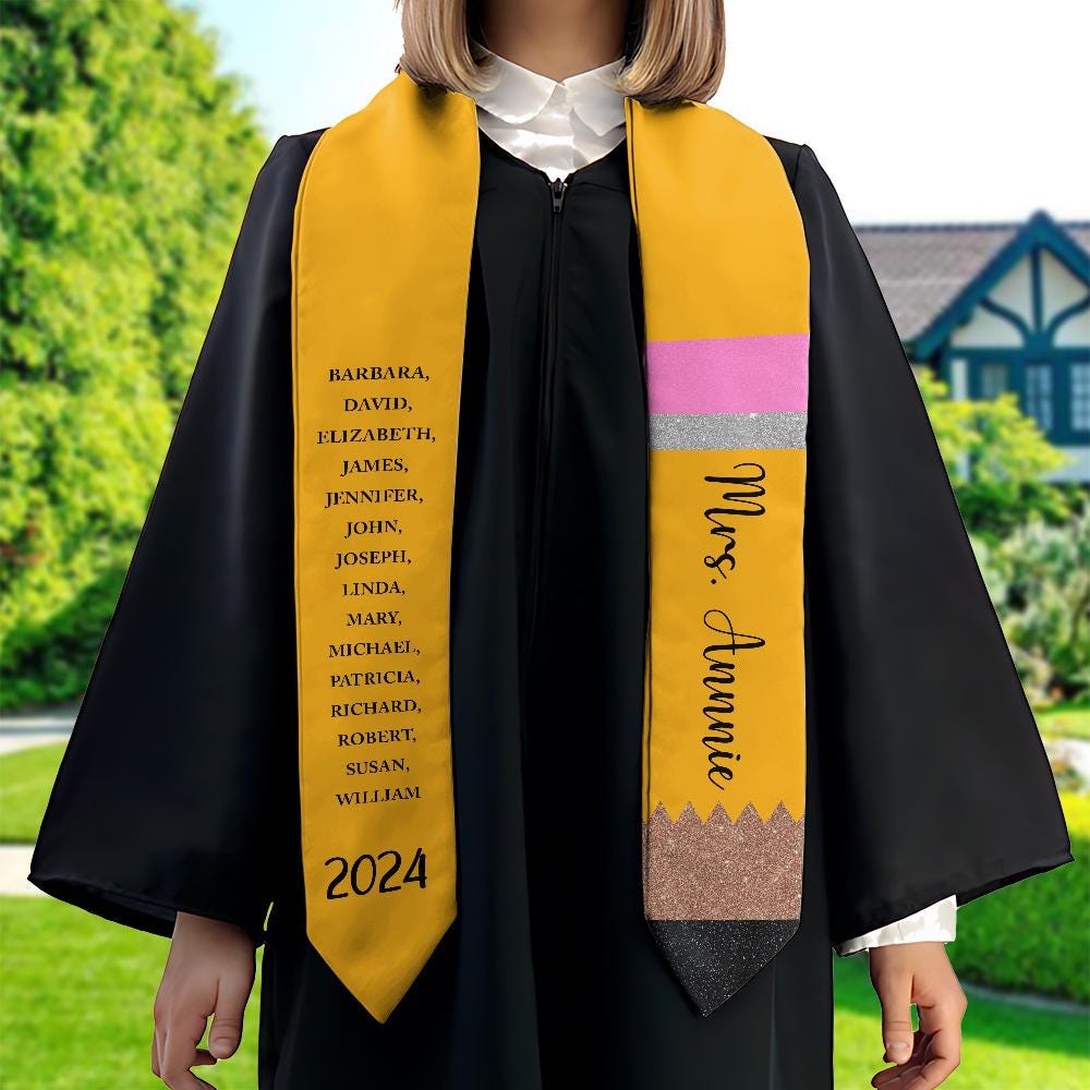 Personalized Teacher Stole, Custom Teacher Graduation Stole, Pencil Stole Graduation Class Of 2025, Teacher Graduation Sash TD-0422-D49U