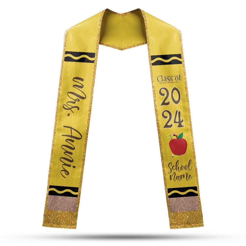 Personalized Teacher Stole, Custom Teacher Graduation Stole, Crayon Stole Graduation Class Of 2025, Teacher Graduation Sash TD-0416-O3PU
