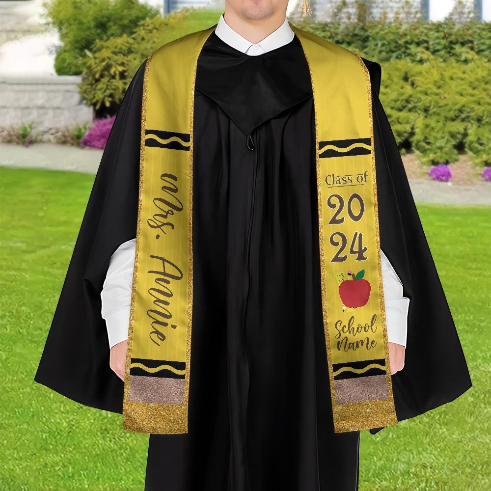 Personalized Teacher Stole, Custom Teacher Graduation Stole, Crayon Stole Graduation Class Of 2025, Teacher Graduation Sash TD-0416-O3PU