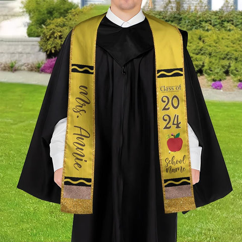 Personalized Teacher Stole, Custom Teacher Graduation Stole, Crayon Stole Graduation Class Of 2025, Teacher Graduation Sash TD-0416-O3PU