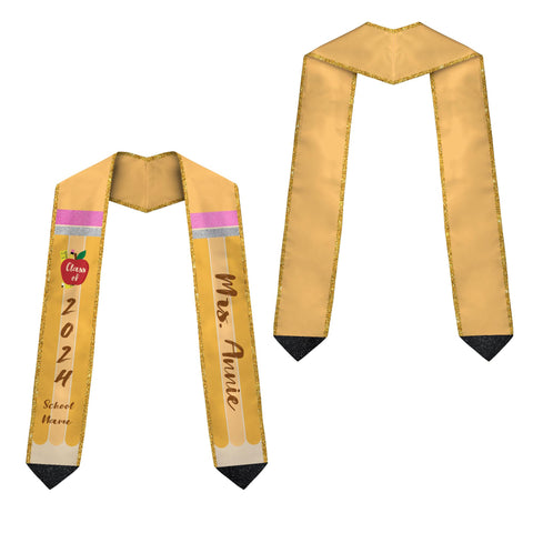 Personalized Teacher Stole, Custom Teacher Graduation Stole, Pencil Stole Graduation Class Of 2025, Teacher Graduation Sash TD-0411-XKWY