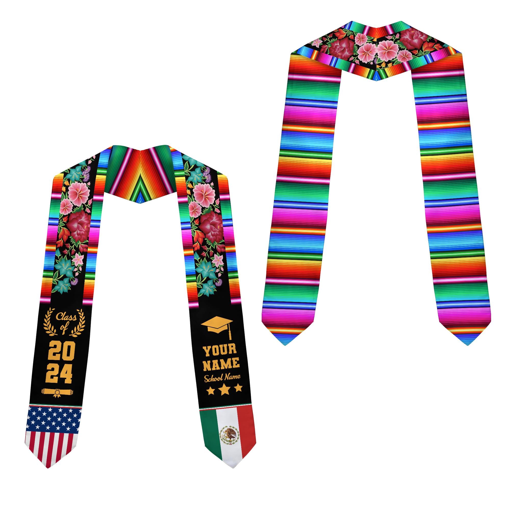 Personalized Mexican Stole, Custom Mexican Graduation Stole, Mexican Stole Graduation Class Of 2025, Mexican Graduation Sash TD-0411-QSBH