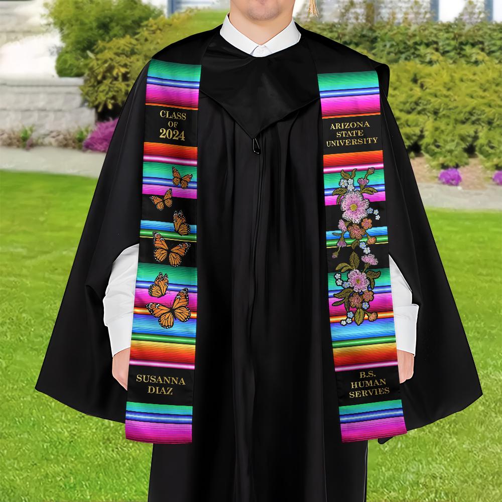 Personalized Mexican Stole, Custom Mexican Graduation Stole, Mexican Stole Graduation Class Of 2025, Mexican Graduation Sash TD-0425-BWZG