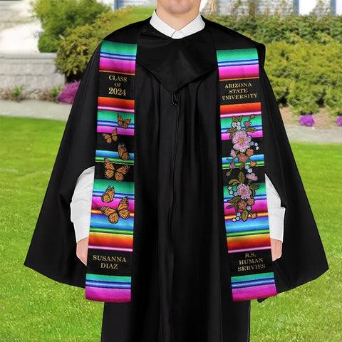 Personalized Mexican Stole, Custom Mexican Graduation Stole, Mexican Stole Graduation Class Of 2025, Mexican Graduation Sash TD-0425-BWZG