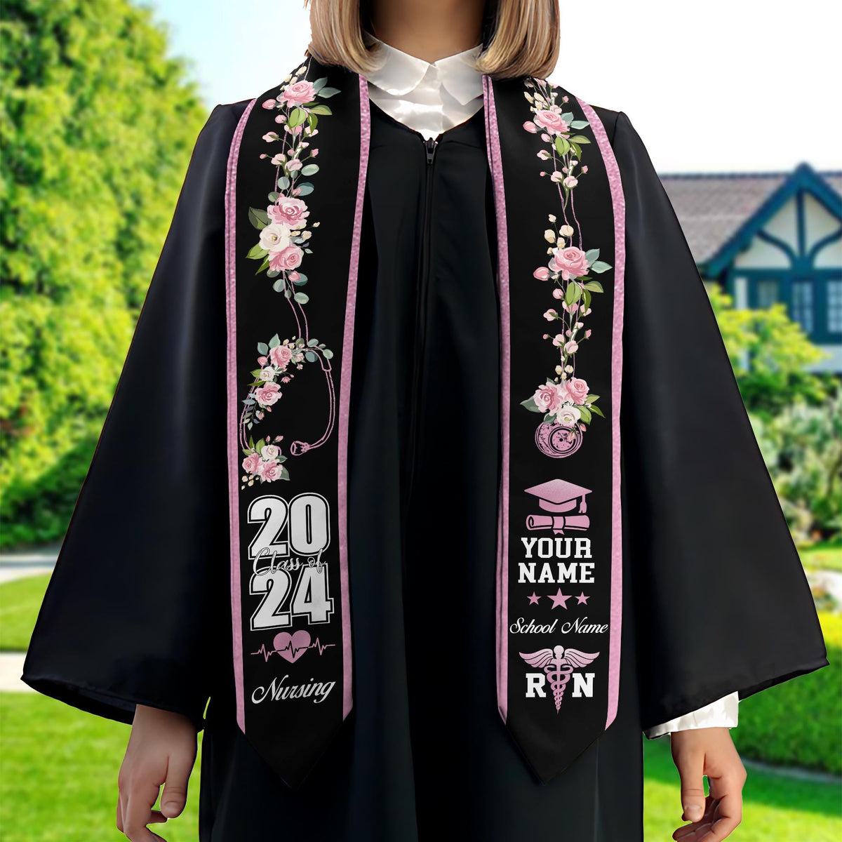Personalized Nursing Stole, Custom Nursing Graduation Stole, RN Nursing Stole Graduation Class Of 2025, Nursing Graduation 2025 TD-0411-RE0P